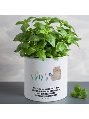 Mr. & Mrs. Panda XL Blumentopf Otter Stein mit Spruch in Weiß