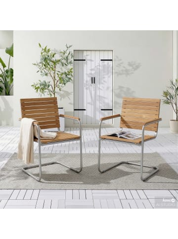 home24 Freischwinger TEAKLINE 2er-Set in Braun / Silber