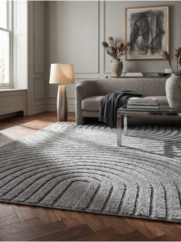 KADIMA DESIGN Hochflorteppich 3D Bögen Boho Waschbar Wohnzimmer in Silber