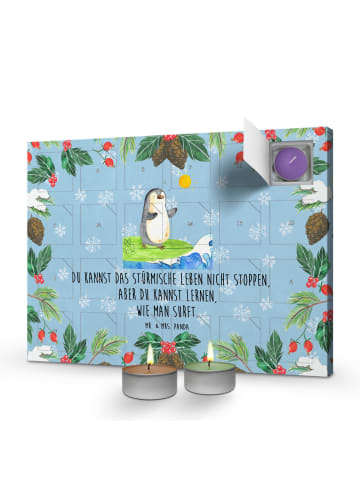 Mr. & Mrs. Panda Adventskalender Pinguin Surfer mit Spruch in Eisblau