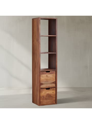 KADIMA DESIGN "Zephyr" Wandregal, Sheesham Massivholz, 5 Ablagefächer, 2 Schubladen
