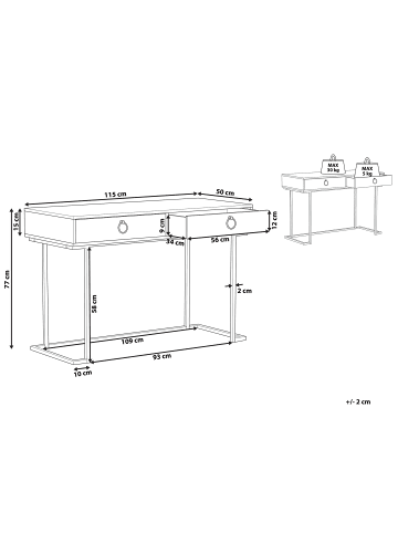 Beliani Schreibtisch WESTPORT in Weiß/Gold - (W) 115 x (H) 77 x (L) 50 cm