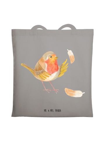 Mr. & Mrs. Panda Canvas Tasche Rotkehlchen Federn ohne Spruch in Light Grey