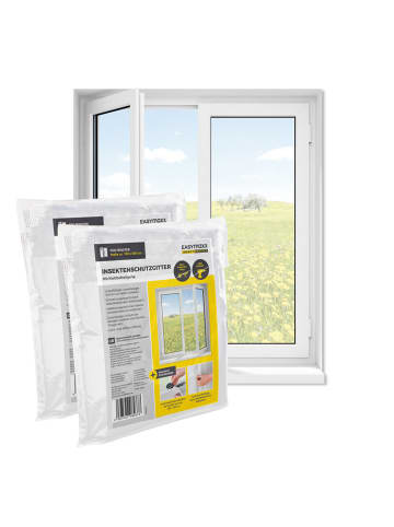 EASYmaxx Moskitonetz Fenster 2er-Set 150x180cm weiß mit Klettverschluss Transparent