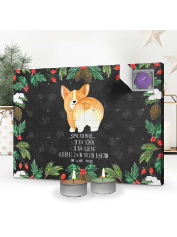 Mr. & Mrs. Panda adventskalender kerzen Corgi Po mit Spruch in Kreidetafel