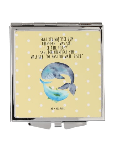 Mr. & Mrs. Panda Schminkspiegel Walfisch Thunfisch mit Spruch in Gelb Pastell