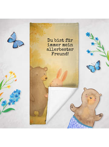 Mr. & Mrs. Panda Handtuch Bär und Hase Umarmen Design mit Spruch in Grau Pastell