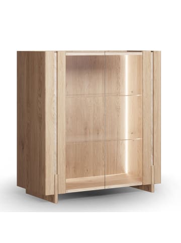 Feldmann-Wohnen Vitrine Travertino Wildeiche gebleicht / Travertin Naturstein 100 / 46 / 106cm