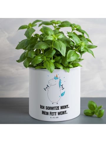 Mr. & Mrs. Panda XL Blumentopf Einhorn Fitness mit Spruch in Weiß