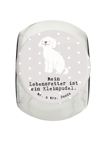 Mr. & Mrs. Panda Leckerli Glas Kleinpudel Lebensretter mit Spruch in Grau Pastell