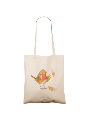 Mr. & Mrs. Panda Shopping Tasche Rotkehlchen Federn ohne Spruch in Creme