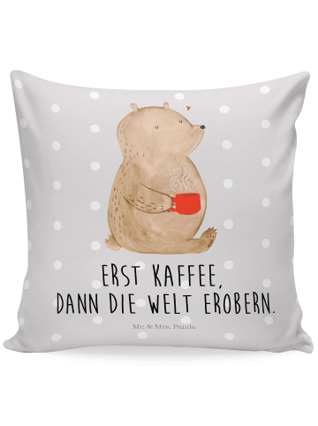 Mr. & Mrs. Panda Zierkissen Bär Kaffee mit Spruch in Grau Pastell
