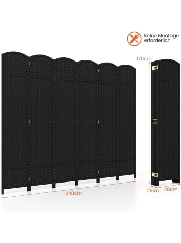COSTWAY Paravent 240x170cm in Schwarz