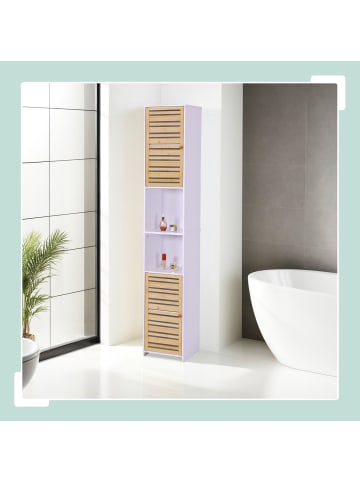 relaxdays Badezimmerschrank in Weiß/ Natur - (B)34 x (H)190 x (T)29 cm