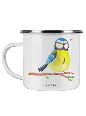 Mr. & Mrs. Panda Camping Emaille Tasse Vogel Blaumeise ohne Spruch in Weiß