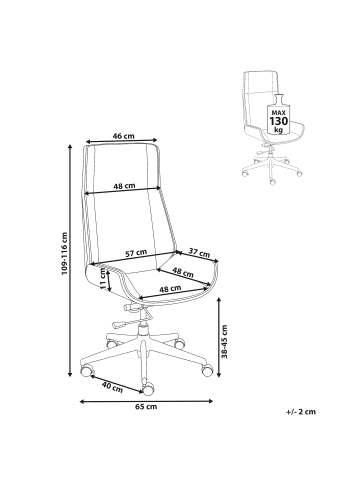 Beliani Chefsessel TAMARACK in Schwarz/Silber/Braun - (W) 65 x (H) 109 x (L) 65 cm