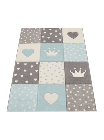 KADIMA DESIGN Kinderteppich Herz‑Kronen‑Patchwork Kinderzimmer in Blau