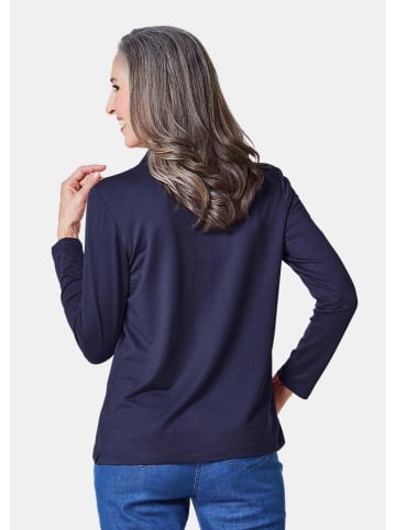 GOLDNER Kurzgröße:  Langarm Poloshirt mit Schmuckband in marine
