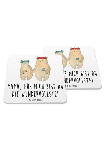 Mr. & Mrs. Panda Tischuntersetzer Bären mit Blumenkranz mit Spruch in Weiß