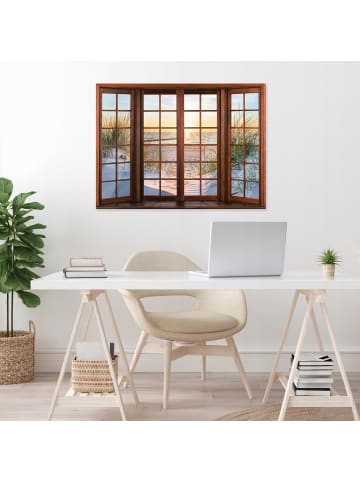 WALLARENA Leinwandbild 3D-Fenster in Beige