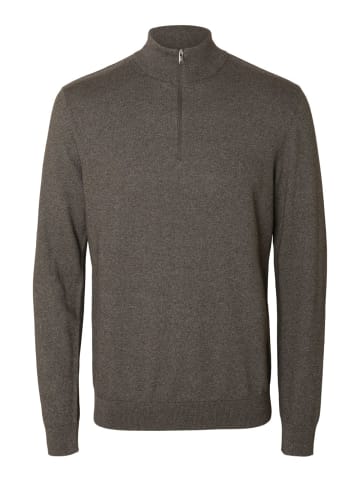 SELECTED HOMME Pullover SLHBERG LS HALF ZIP in Braun