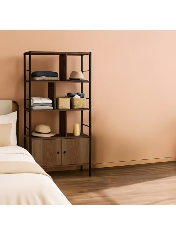 relaxdays Bücherregal in Natur/ Schwarz - (B)74 x (H)154,5 x (T)30 cm