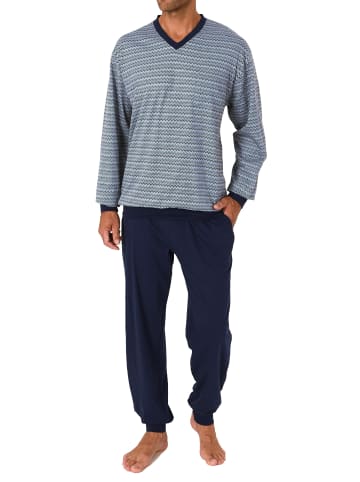 NORMANN Schlafanzug Pyjama Bündchen grafischen Streifenlook - 75332 in hellblau