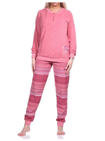 NORMANN Frottee Schlafanzug langarm Bündchen Hose gestreift - 75878 in altrose