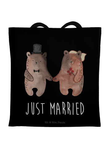 Mr. & Mrs. Panda Shopping Tasche Bär Heirat mit Spruch in Schwarz