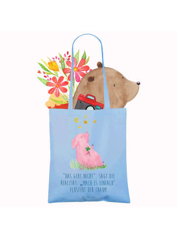 Mr. & Mrs. Panda Jutetasche Schwein Glück mit Spruch in Sky Blue