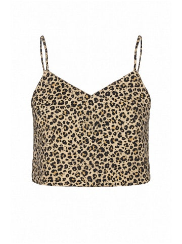 Mavi Jeans Leinen Cropped Top Shirt mit Leo-Muster in Braun