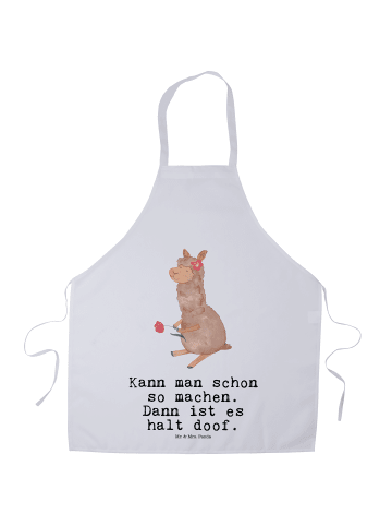 Mr. & Mrs. Panda Schürze Alpaka Blume mit Spruch in Weiß