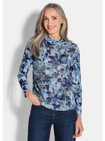 GOLDNER Kurzgröße:  Blusenshirt Langarm Jersey-Shirt mit Allover-Druck in blau / gemustert