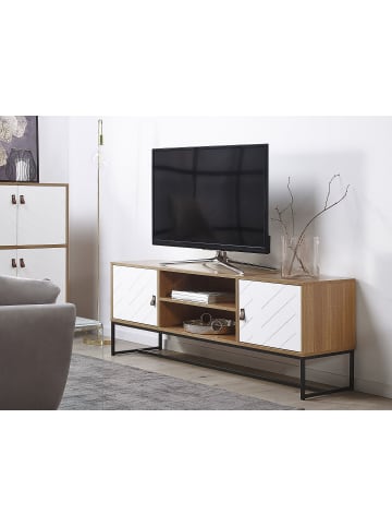 Beliani TV-Schrank NUEVA in Weiß/Braun/Schwarz - (W) 150 x (H) 55 x (L) 40 cm