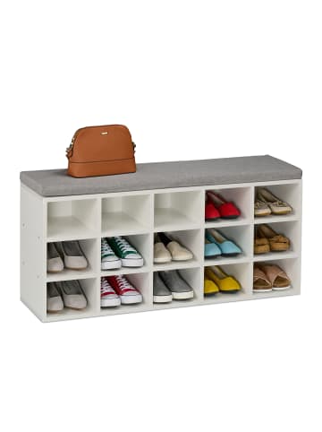 relaxdays Schuhbank in Weiß/ Grau - (B)105 x (H)50 x (T)30,5 cm