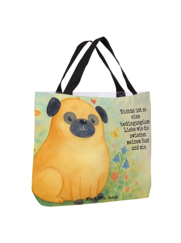 Mr. & Mrs. Panda Strandtasche Mops Design mit Spruch in Weiß