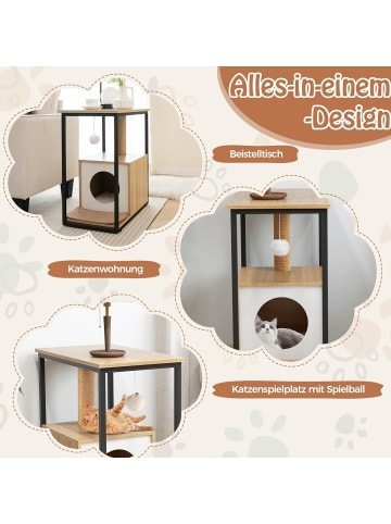 COSTWAY 3 in 1 Katzenhaus Beistelltisch in Beige