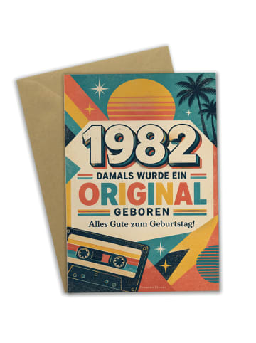Mr. & Mrs. Panda Geburtstagskarte 1982. Geburtstag Zahl nostalgi... in Weiß