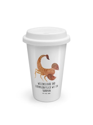Mr. & Mrs. Panda Kaffeebecher Sternzeichen Skorpion mit Spruch in Weiß