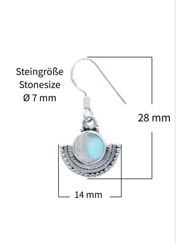 mantraroma 925er Silber - Ohrringe (L) 14 x (B) 28 mm mit Mondstein