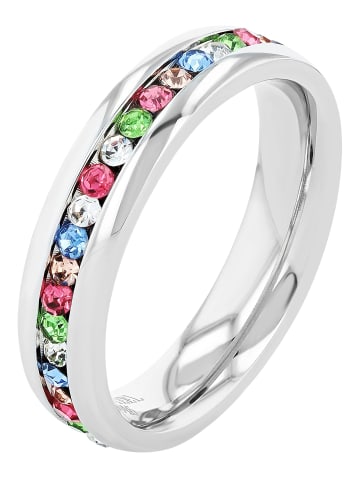 Adeliás Damen Ring aus Edelstahl mit Strass Steinchen in silber
