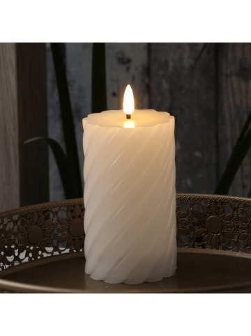 MARELIDA LED Kerze TWIST Echtwachs gedreht flackernd H: 15cm in weiß
