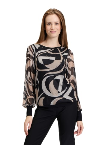Betty Barclay Langarm-Shirt mit Plissee in Schwarz/Beige