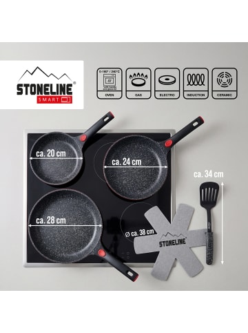 Stoneline SMART Pfannen-Set 3-teilig, abnehmbarer Griff in Rubin rot