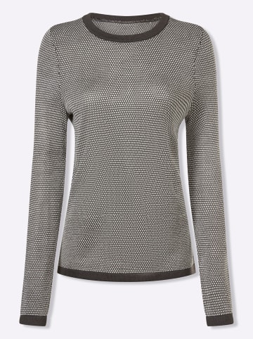 Sieh an! Rundhalspullover in anthrazit-ecru-gemustert