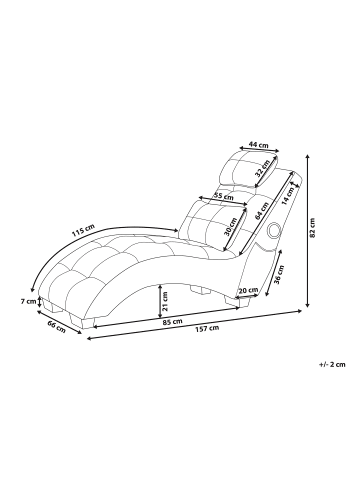 Beliani Chaiselongue SIMORRE in Blau/Schwarz/Silber - (W) 157 x (H) 82 x (L) 66 cm