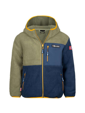 Trollkids Fleecejacke "Aurlandsfjord" in Moos/Mystikblau/Goldgelb