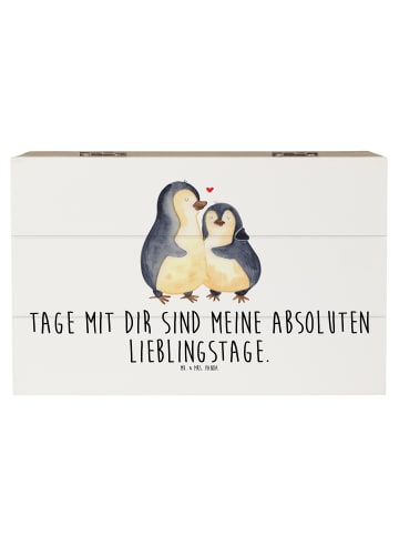 Mr. & Mrs. Panda Box aus Holz Pinguin umarmen mit Spruch in Weiß