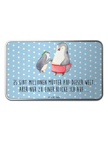Mr. & Mrs. Panda Keksdose Pinguin mit Kind mit Spruch in Blau Pastell