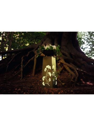 HOBERG LED-Dekosäule Beton-Optik Gingko 70cm 3V grau mit Pflanzschale grau